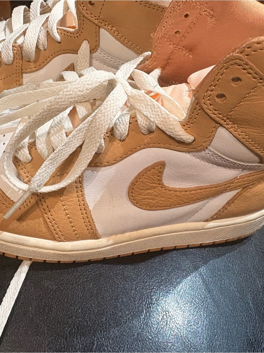 Nike Women’s High-Top Sneakers in Tan and White Leather